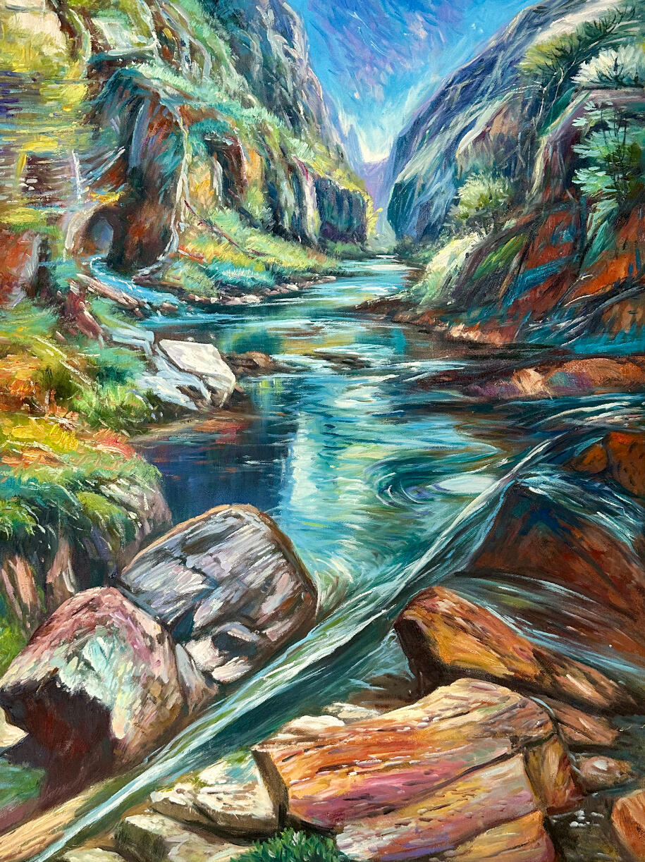 Heart of the Franklin, Franklin River Tasmania, 2024, Oil on Linen, 90cm x 75cm