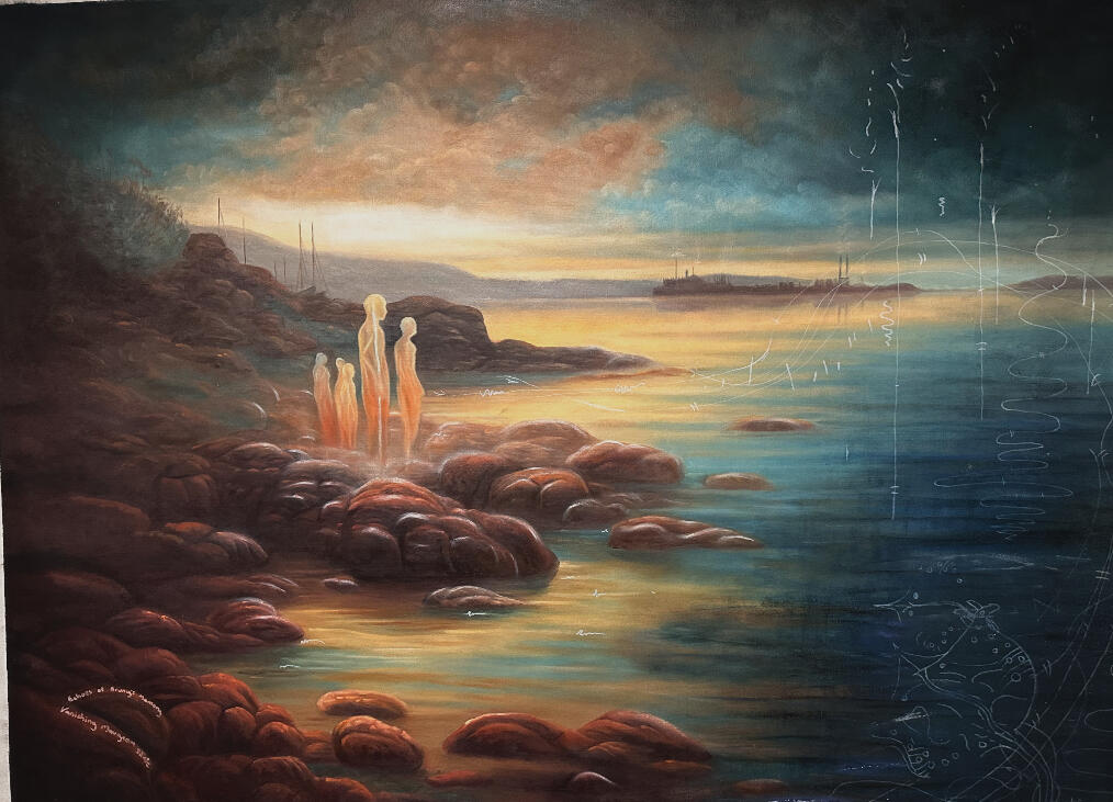 Vanishing Maugean skate Bruny island Tasmania, 2023, Oil on Canvas, 130cm x 100cm