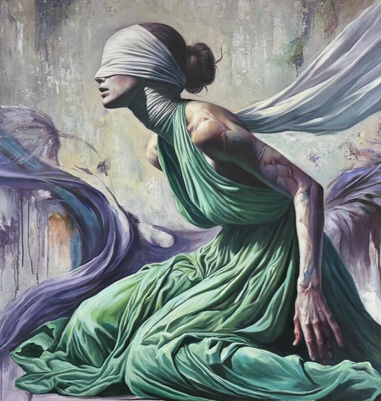 Gravity’s Embrace,2020, Oil on Linen, 100cm x 100cm