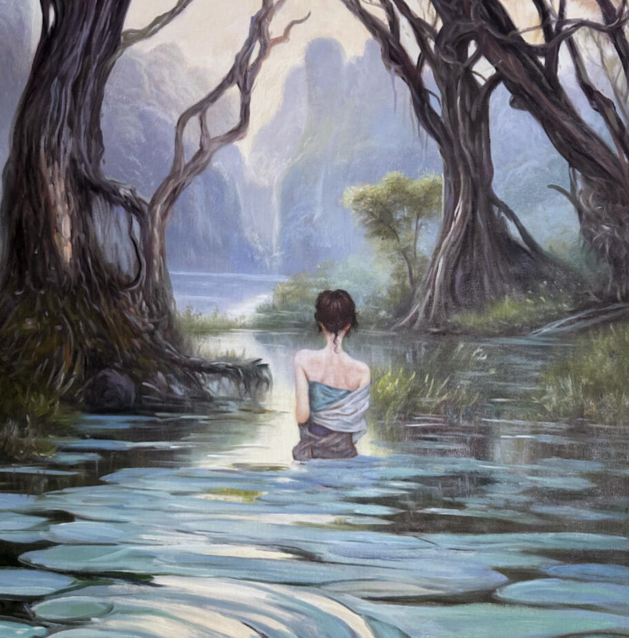 Between the Trees and Time, 2024, Oil on Linen, 60cmx 60cm